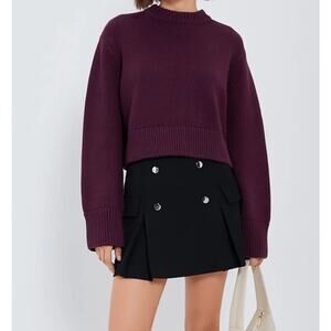 NWOT Tuckernuck Burgundy Merlot Crop Sweater Chunky Knit Oversized Small